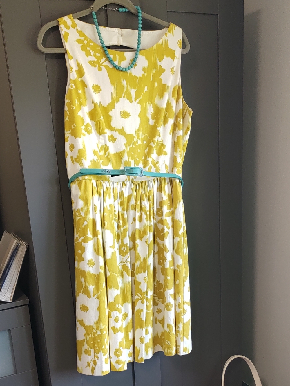 Yellow Floral Belted Dress